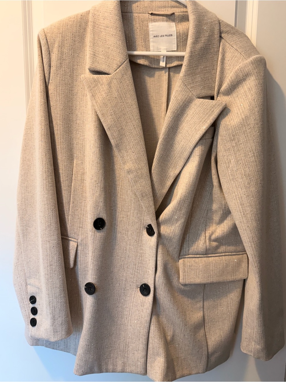 Anthropologie AVEC LES FILLES RHINESTONE STRIPE DOUBLE-BREASTED KNIT BLAZER XL